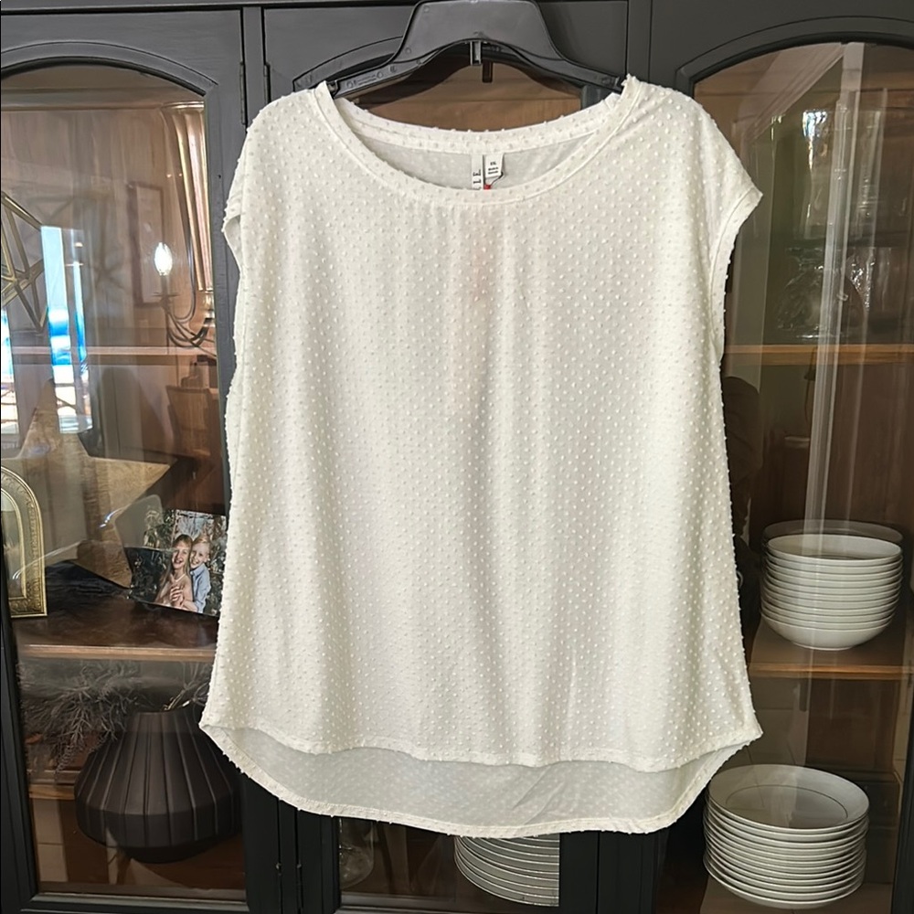 Elle white Ribbed Relaxed Blouse